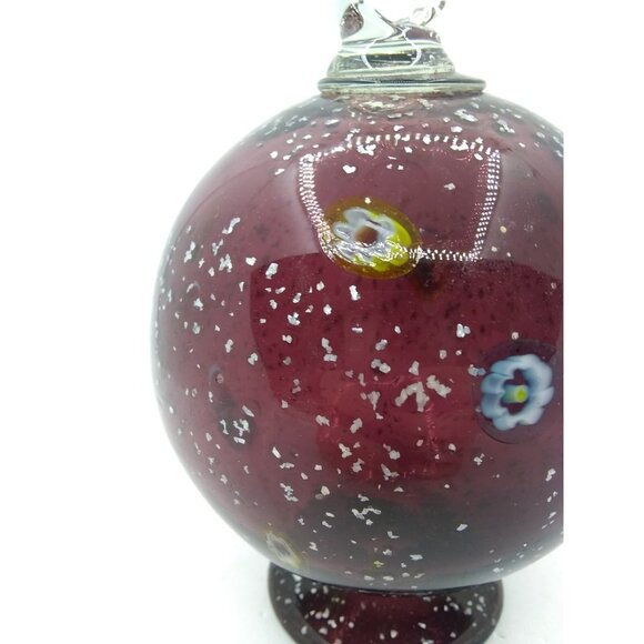 Hand Blown Art Glass Floral Speckled  Pedestal Ornament 5.75" Tall 3" Diameter - Picture 9 of 12